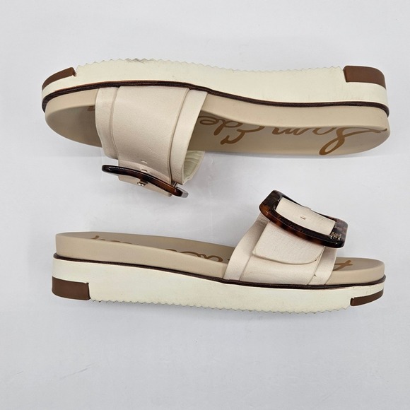 Sam Edelman Womens Ariane Platform Slide Sandals Cream Leather Tortoise Buckle 6 - Picture 4 of 11